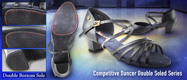 VF-CD1124DB-L100-15 Black Leather Competitive Dancer Sandle Double Soled Series
