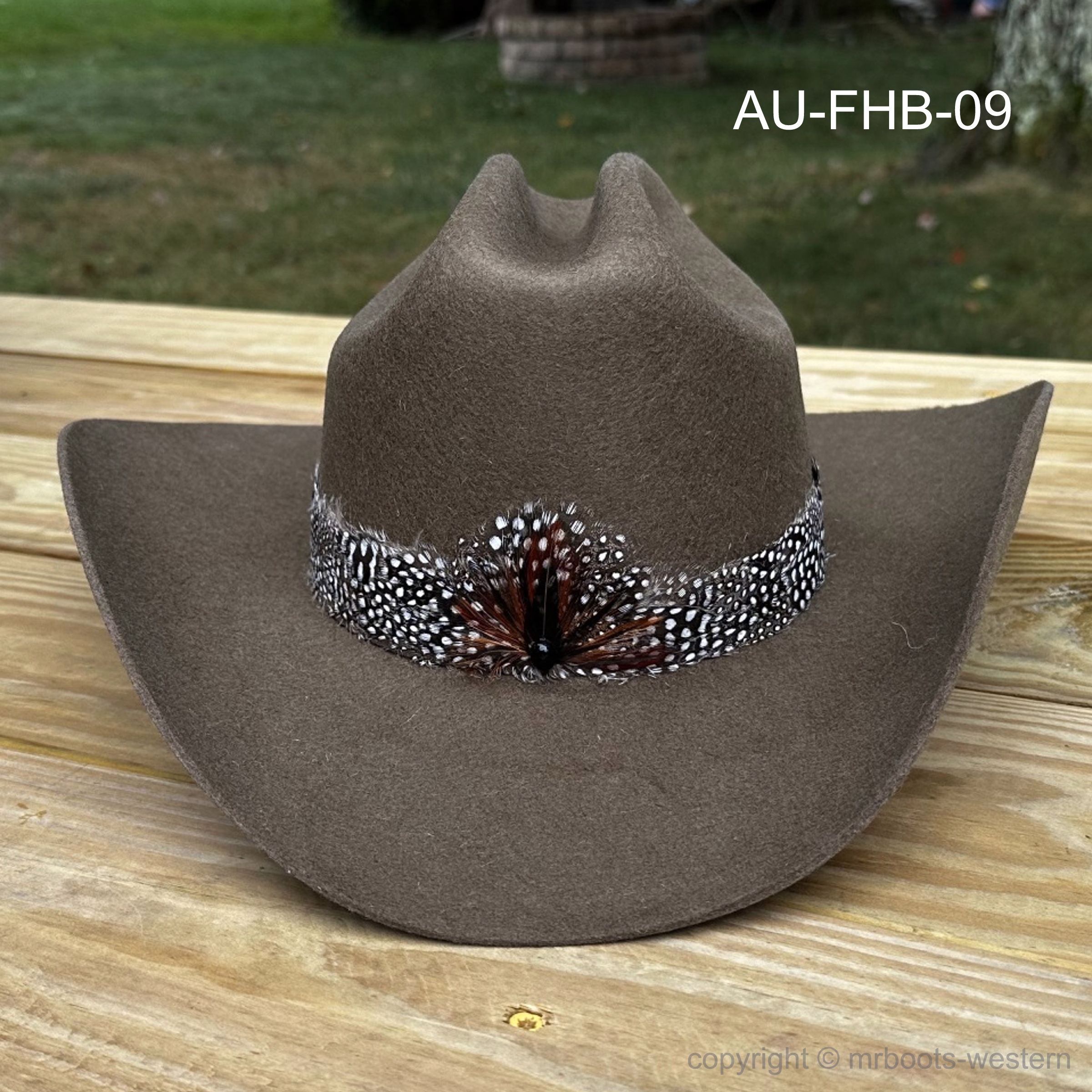 AU-FHB-09 Feather Hat Band with Black Stone Low Crown