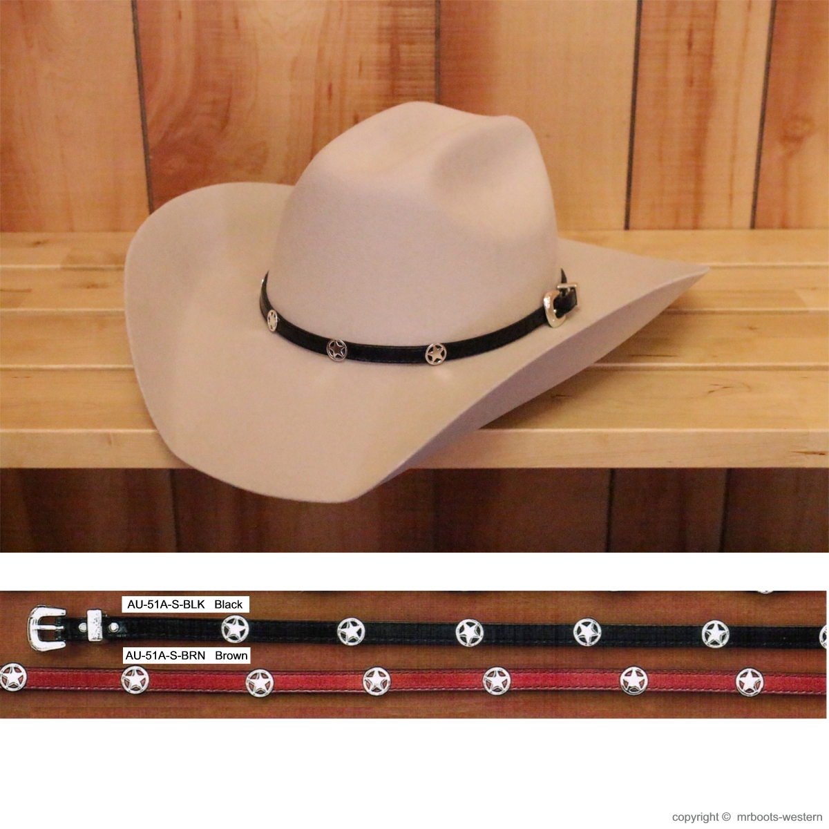 AU-HB51A-S Hat Band Leather with Silver Star Conchos