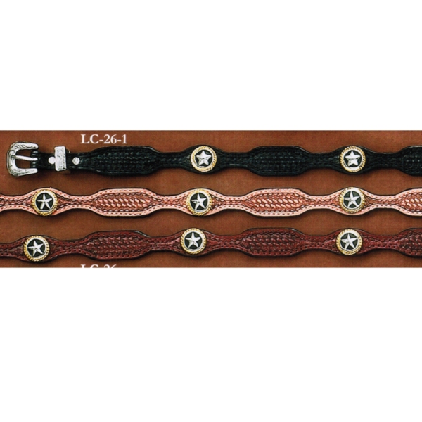 AU-LC-26-1 Hat Band Hand Tooled Leather with Star Conchos