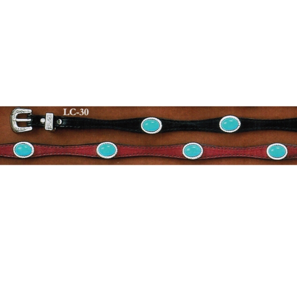AU-LC-30 Hat Band Hand Tooled Leather with Turquoise Conchos