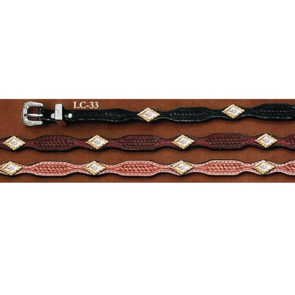 AU-LC-33 Hat Band Hand Tooled Leather with Diamond Conchos