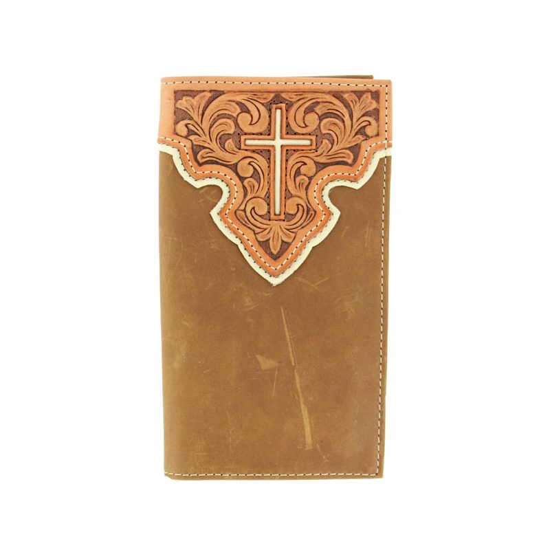NA-54310-44 Medium Brown Distressed Rodeo Wallet with Cross