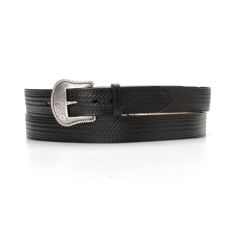 NA-10106-01 Embossed Basketweave Black Leather Belt