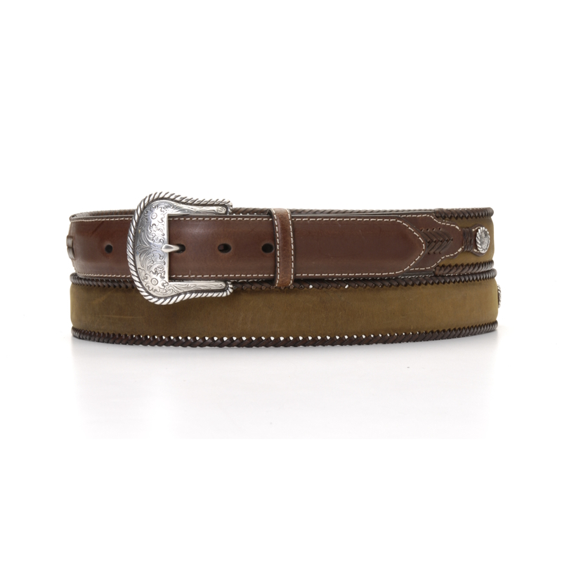 NA-24756-44 Med Brown Distressed Leather Belt Laced Edge
