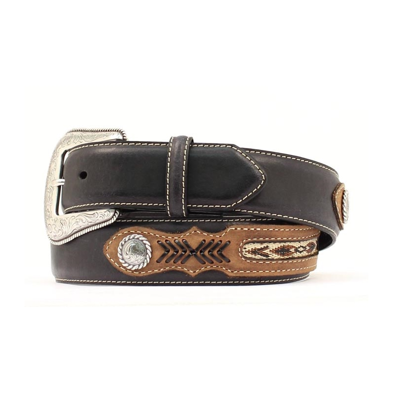 NA-24760-01 Black Leather Belt Leather Overlay