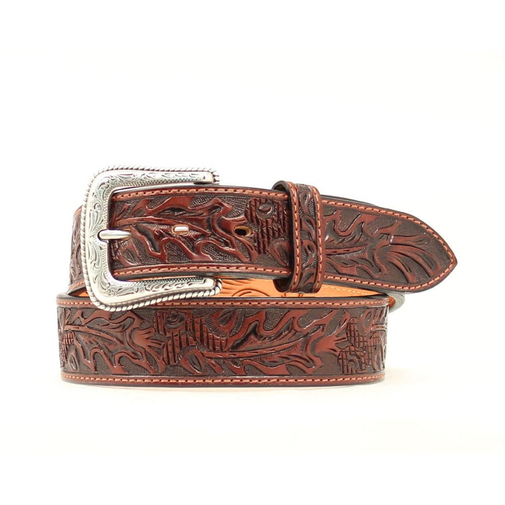 NA-24908-02 Hand Tooled Brown Leather Belt
